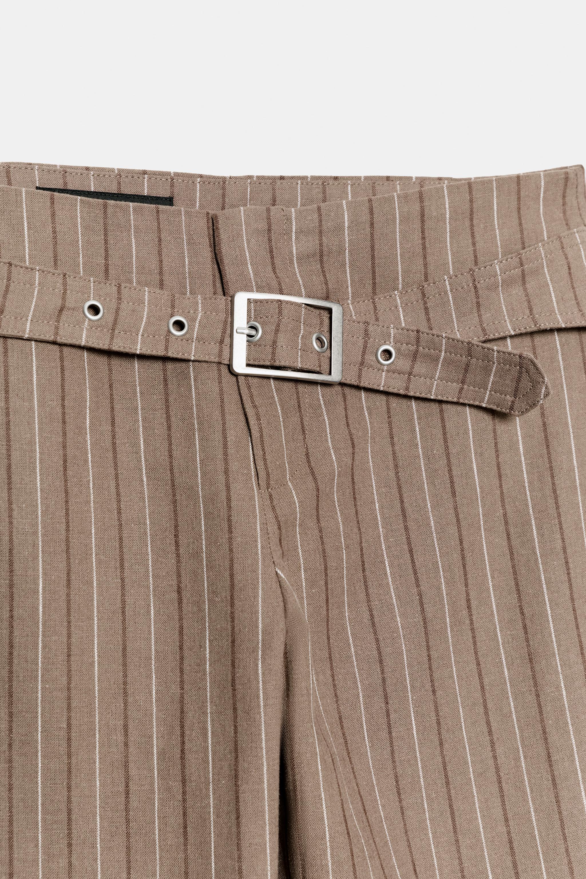 FLARE STRIPED PANTS WITH BUCKLE